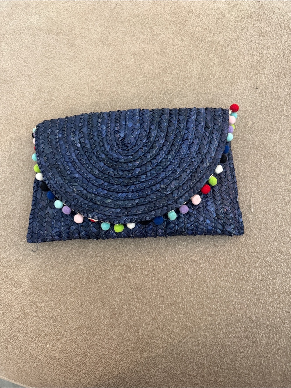 Shiraleah Navy Woven Pom-Pom Envelope Clutch